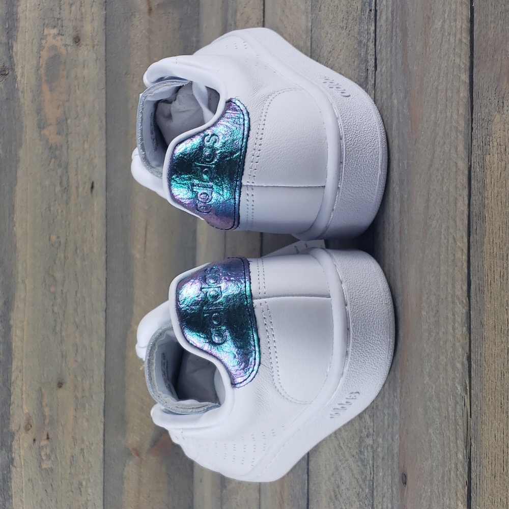 adidas Advantage Women's Tennis Casual Leather Shoes White/Iredescent - Picture 3 of 8